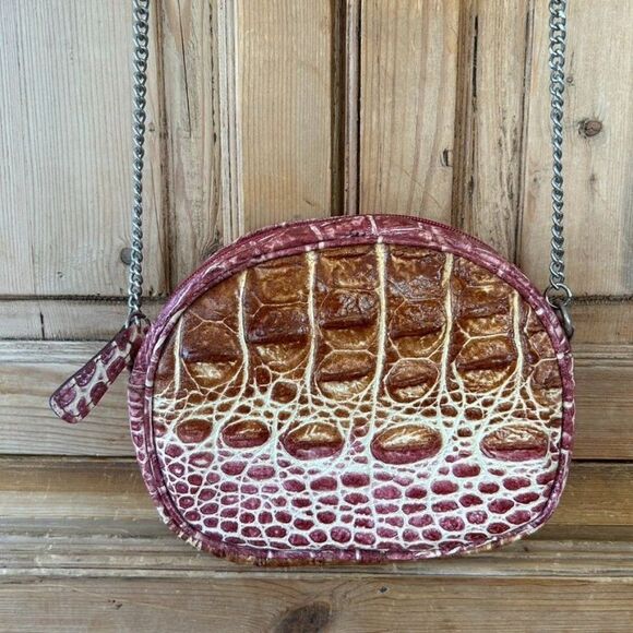 Veari Crocodile‎ Leather Chain Strap Bag Cross Body Purse Brown Pink W/ Dust Bag - Picture 1 of 16